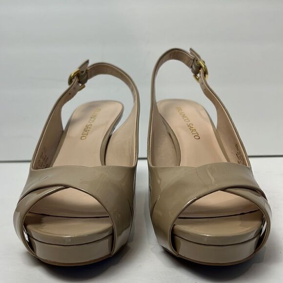 Franco Sarto Nude Patent Peep Toe‎ Platform Slingback Shoes Size 8.5 NWOT - Picture 4 of 16